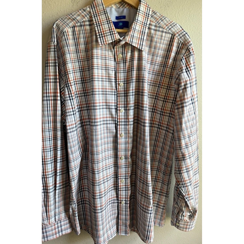 Egara Mens 2XLT Non-Iron Plaid Multicolor Long Sleeve Cotton Button Up Shirt